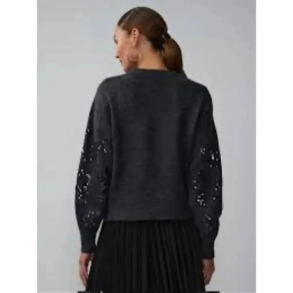 New York and Company Long Sleeve Crew Neck, Heathered Gray, in XXL